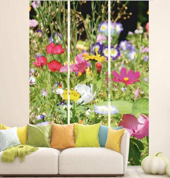 Flächenvorhang Sommerwiese 3er Set, Schiebegardine, Schiebegardinen, blickdicht, Flächenvorhang blickdicht, Schiebevorhang,